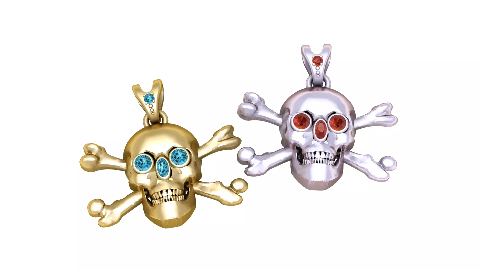 Blue Gem Skull Crossbones Pendant 3D print model