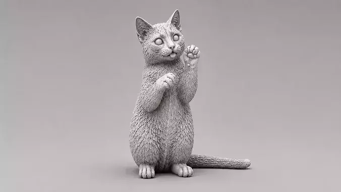 Realistic Playful Cat Figurine - Raised Paws Cat Sculpture