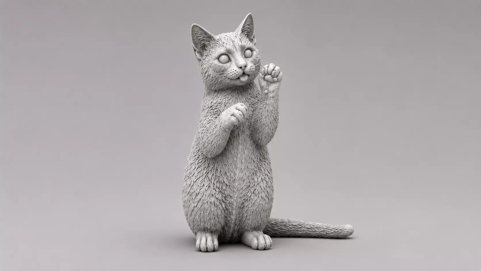 Realistic Playful Cat Figurine - Raised Paws Cat Sculpture 3D print model
