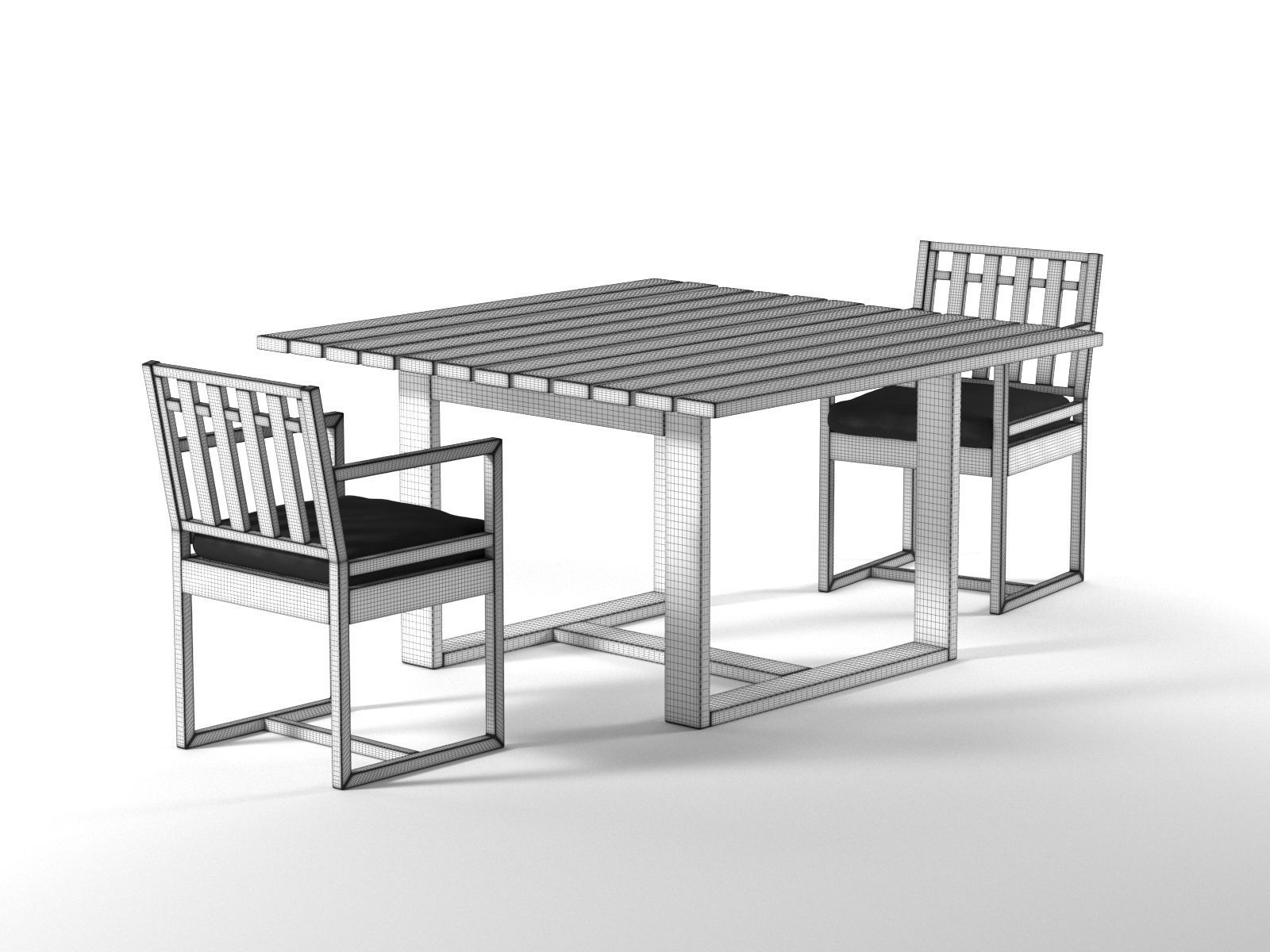 Square Collection Table and Chair 3D model_1