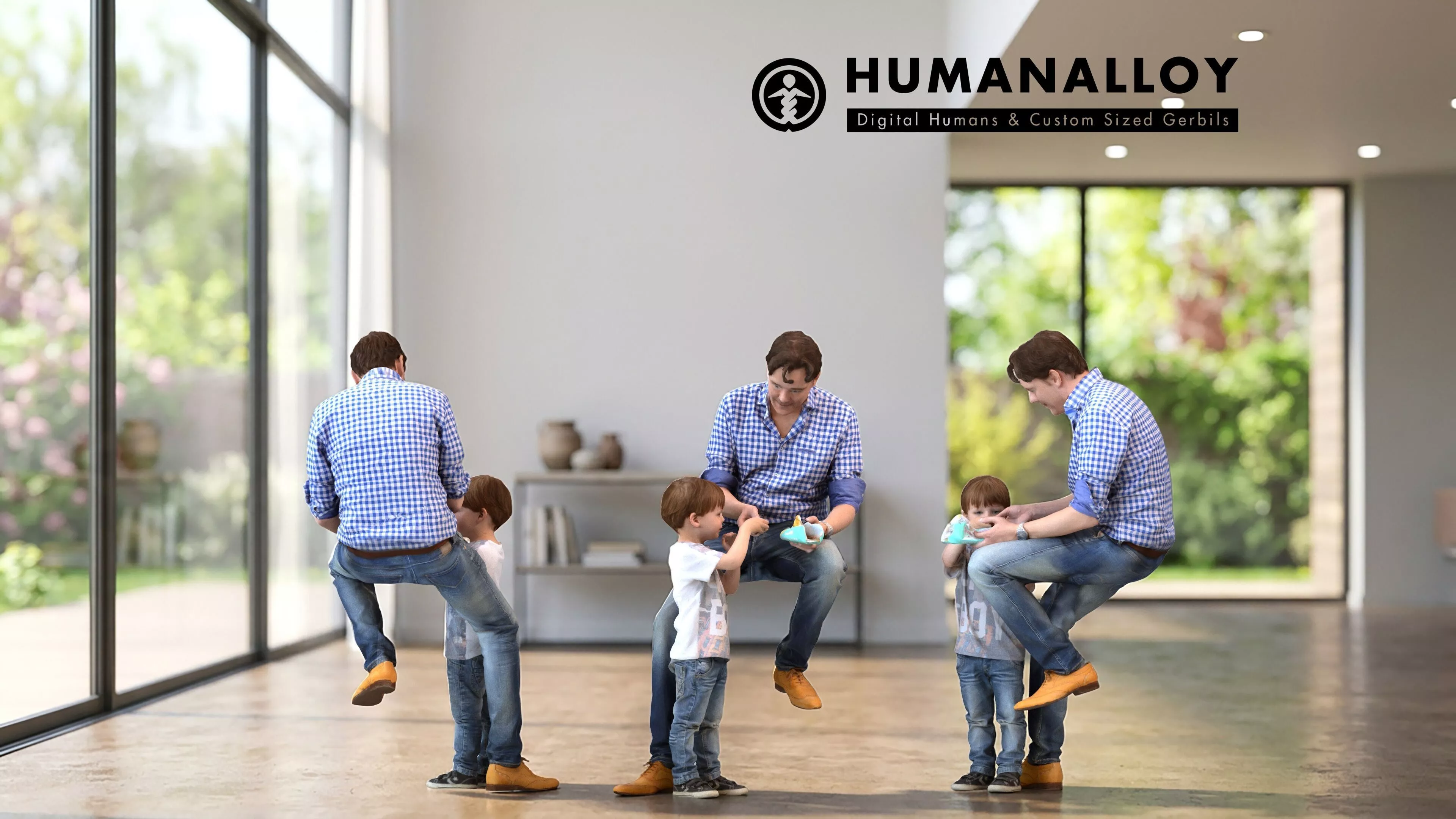 Adult Caucasian man sitting with child 3D model