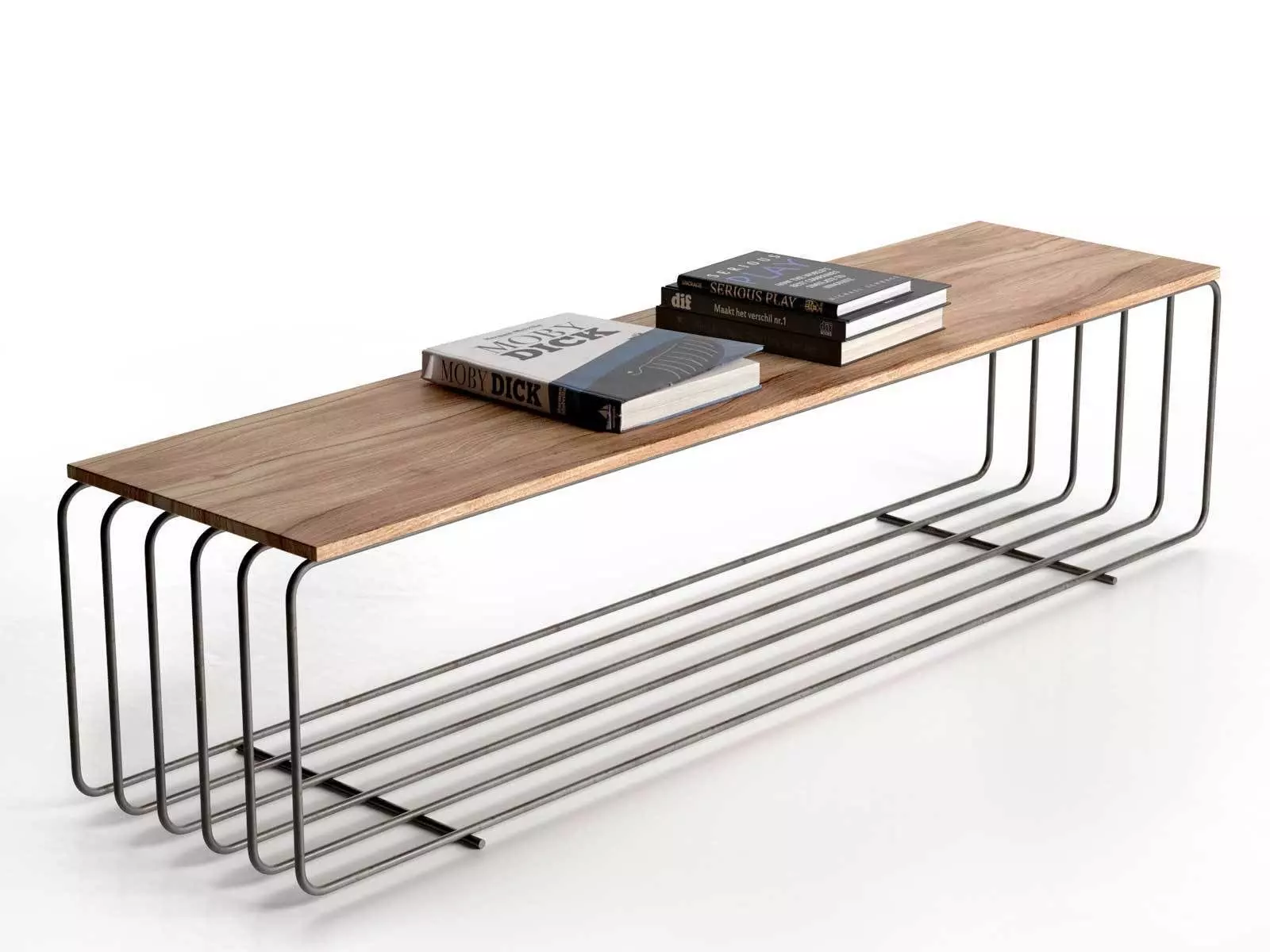 Fence Bench Coffee Table with Books 3D model_0