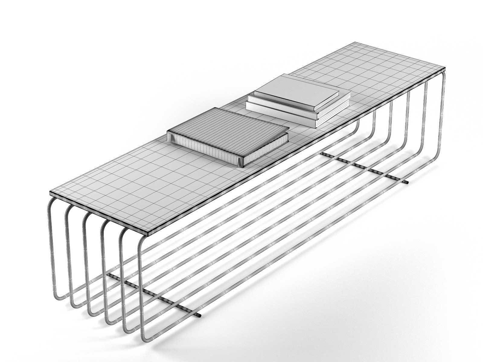 Fence Bench Coffee Table with Books 3D model_1