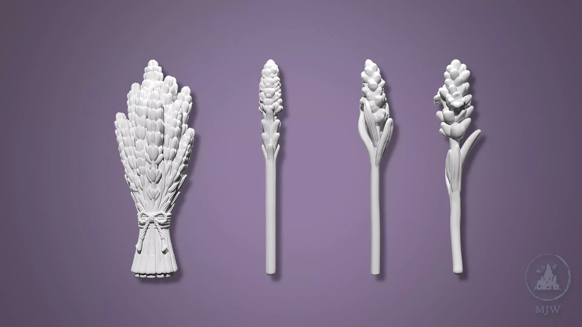 Miniature lavender bouquet and stems 3D print model