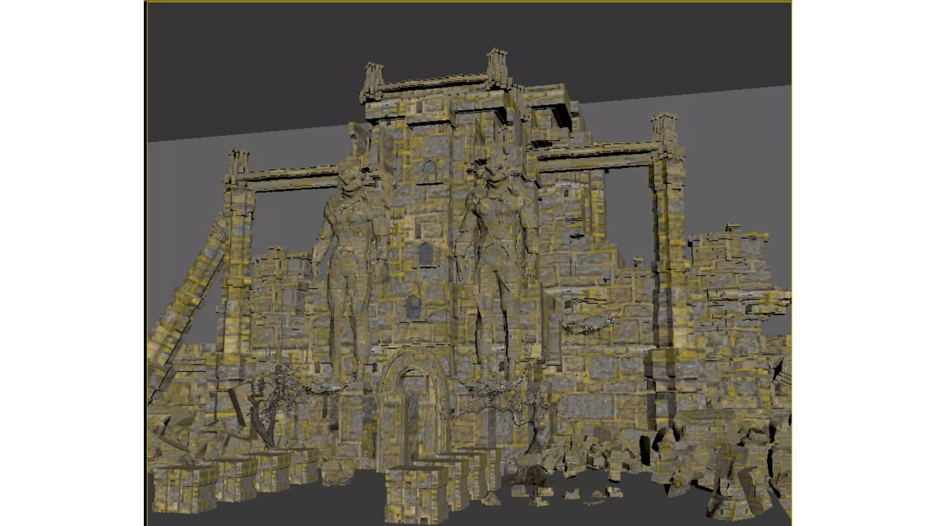 Game scene of ruins of a giant stone temple 3D model