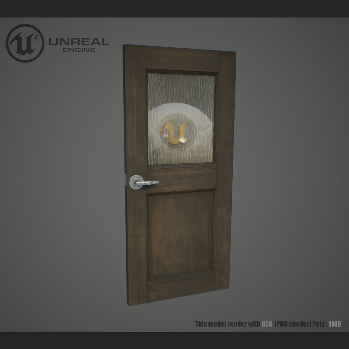 Wooden door Low-poly 3D model_0