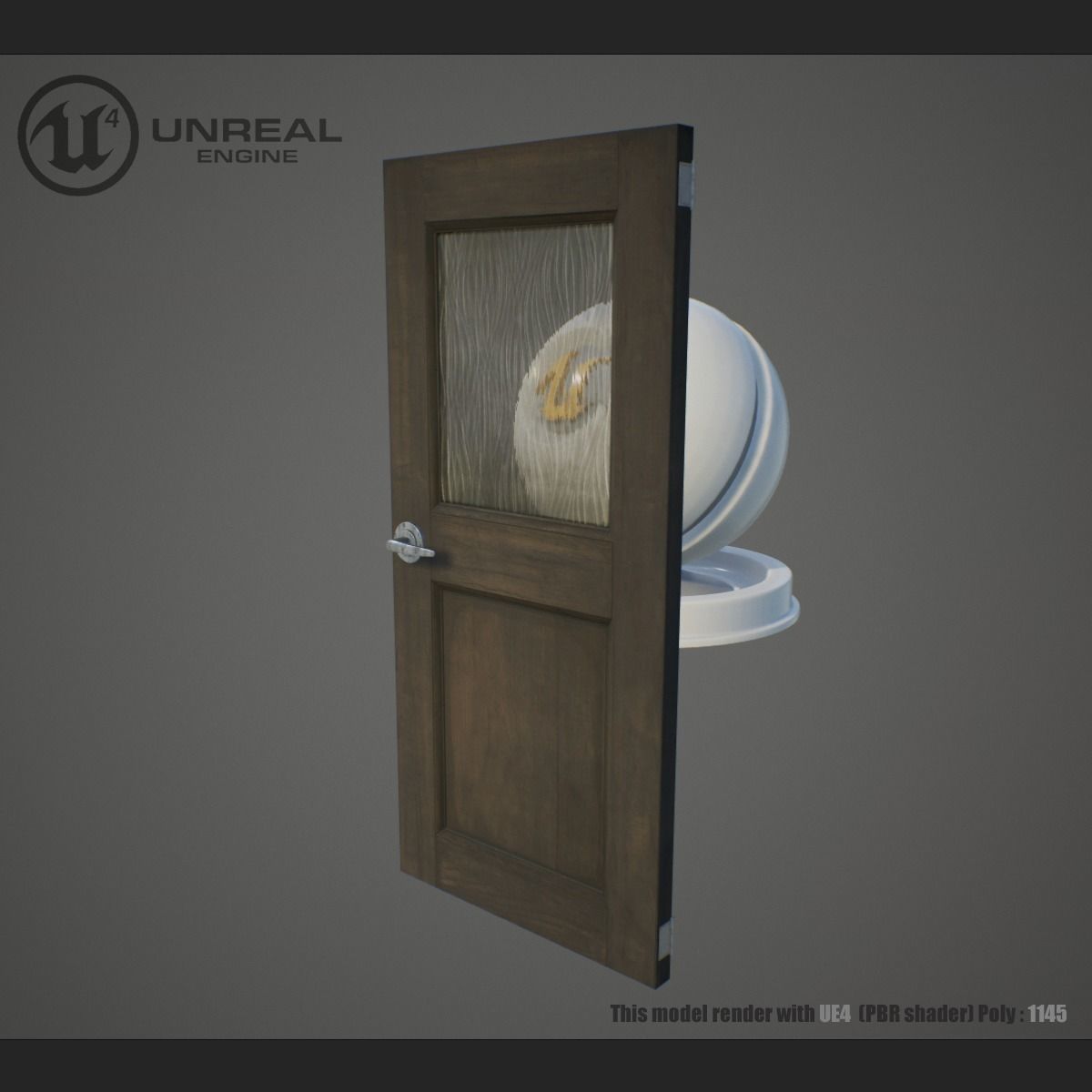 Wooden door Low-poly 3D model_1