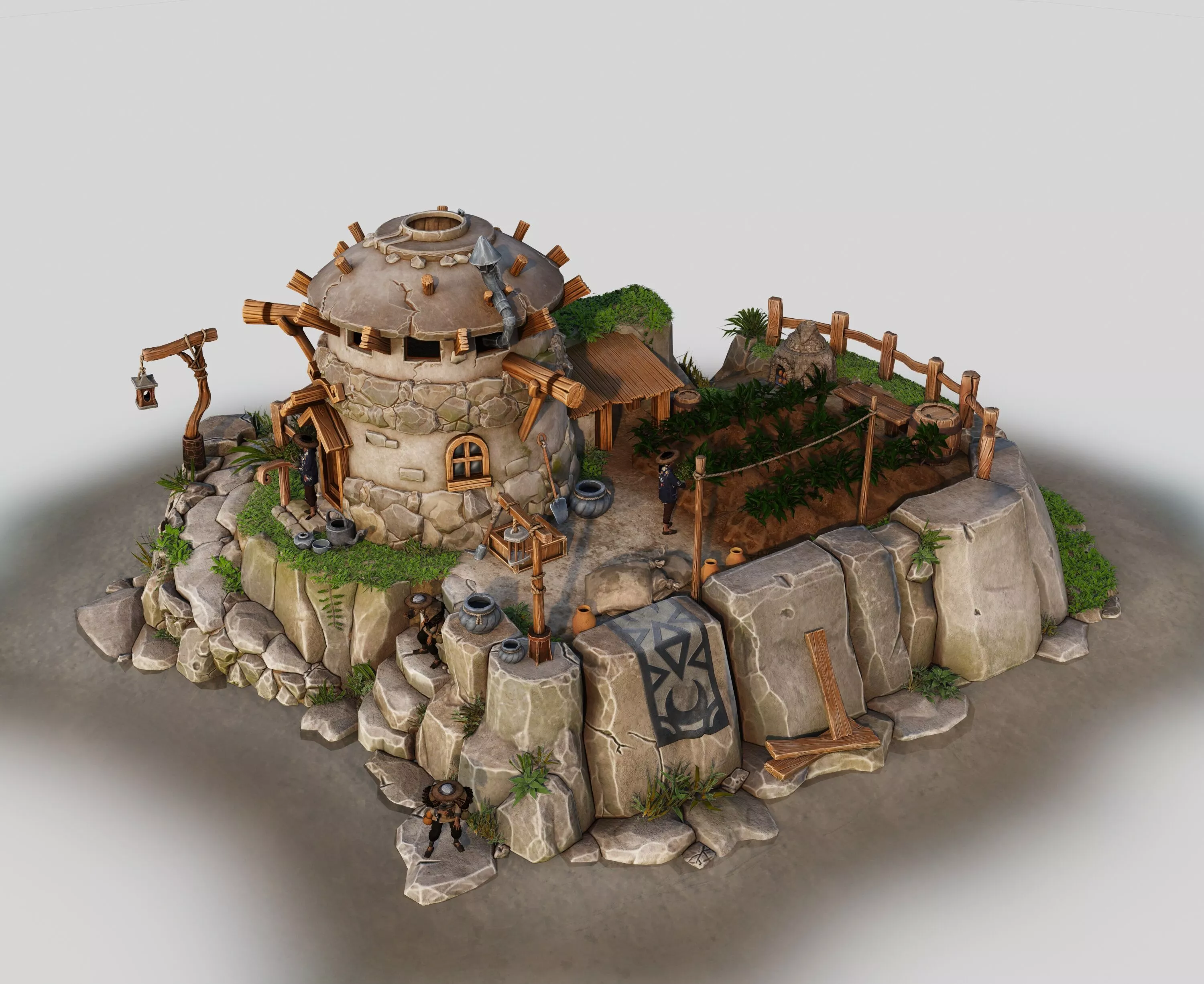 Cartoon fantasy rock island game scene elements 3D model