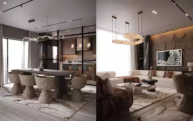 High End ArchViz 3D Scene Luxury Open Concept Apartment 3D model