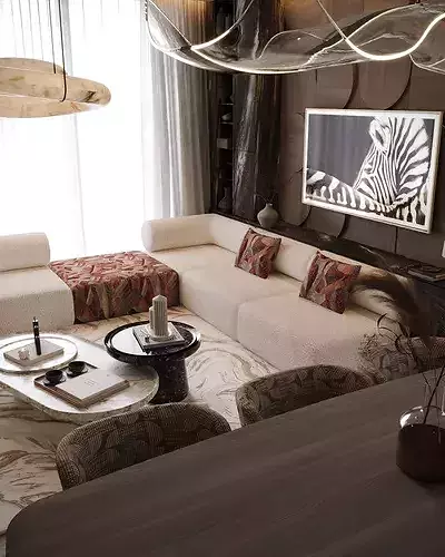 High End ArchViz 3D Scene Luxury Open Concept Apartment 3D model 2