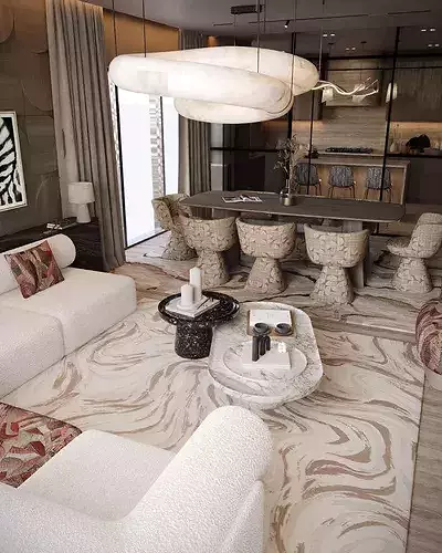 High End ArchViz 3D Scene Luxury Open Concept Apartment 3D model 6