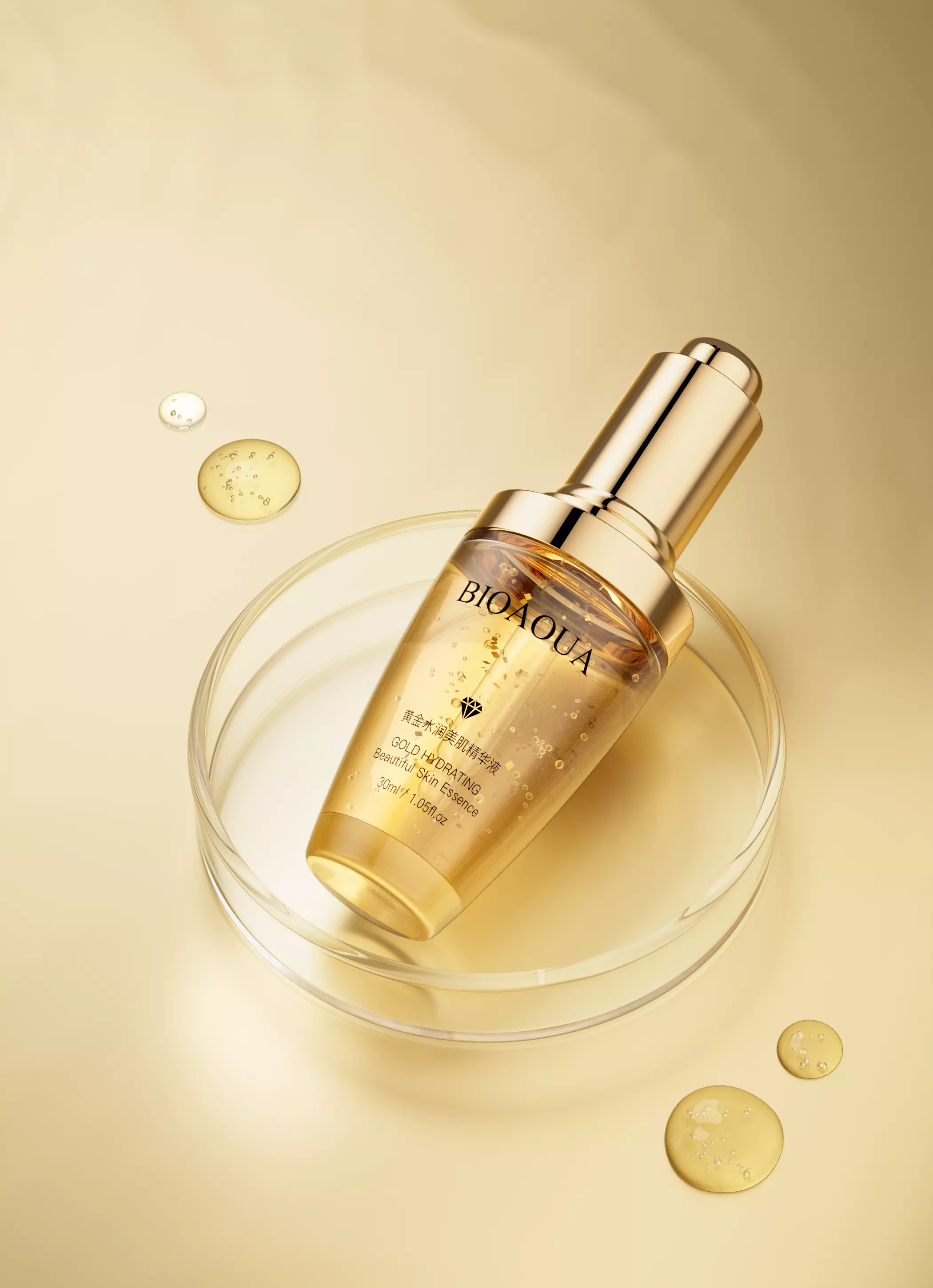 BIOAOUA Gold Hydrating Serum Glass Tray Golden Oil Droplets 3D model