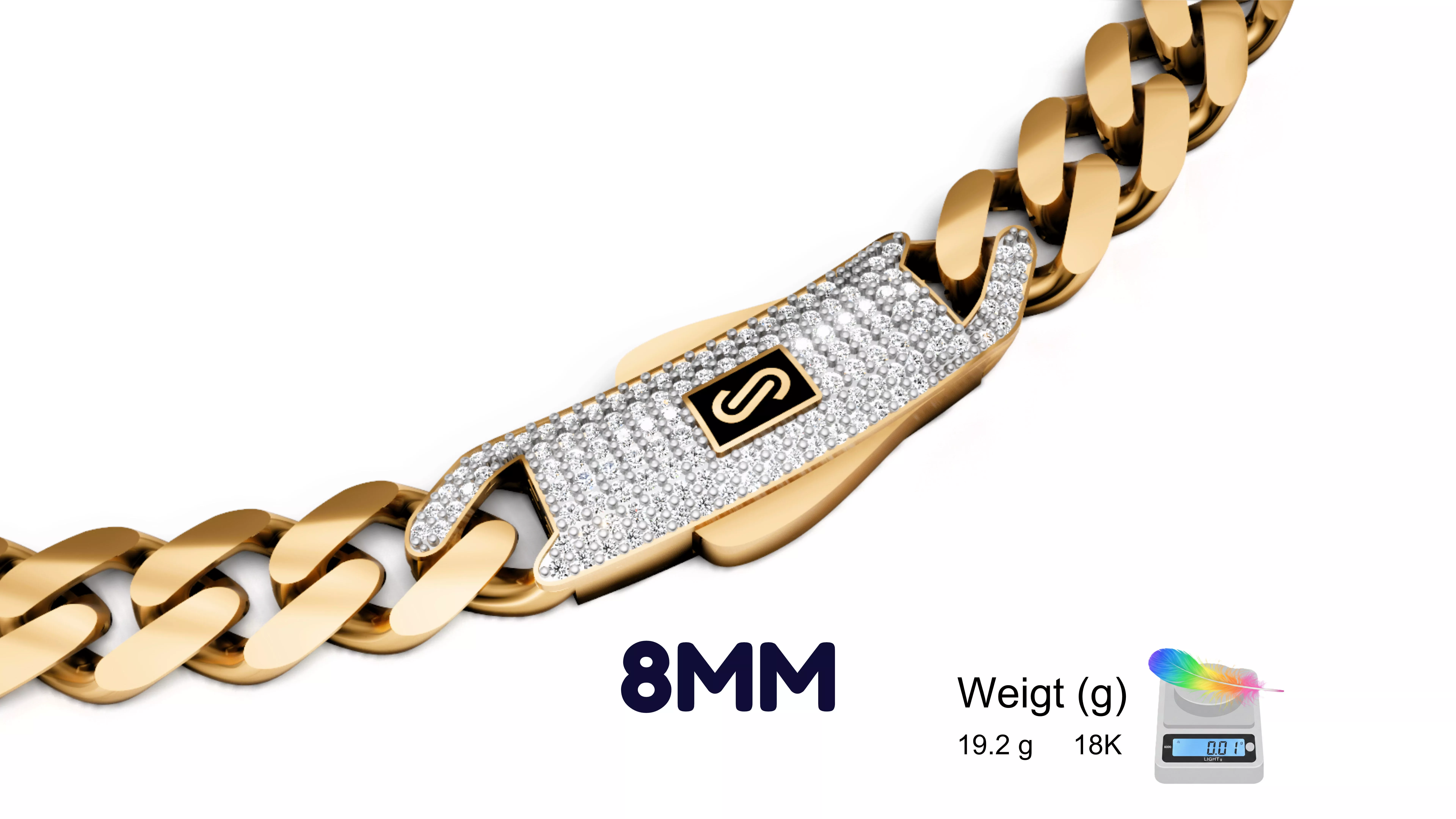 MONACO CHAIN NECKLACE-8mm-pave 3D print model