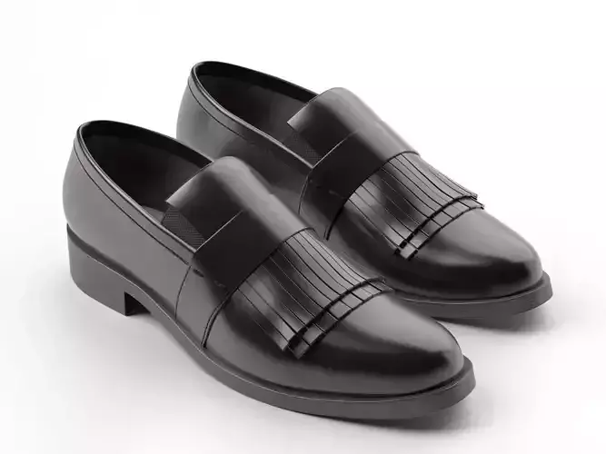 Black Fringed Penny Loafers 3D model