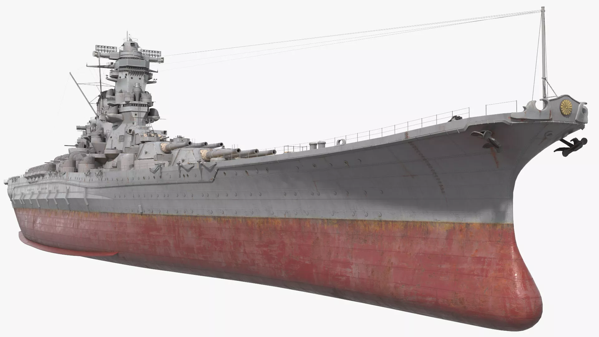 Imperial Navy Warship Yamato Class Aged Hull Rigged 3D model