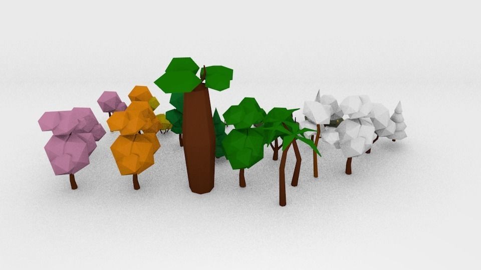 Lowpoly nature collection 2 trees in style Free low-poly 3D model_3