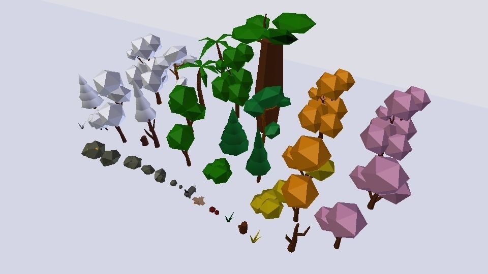 Lowpoly nature collection 2 trees in style Free low-poly 3D model_2