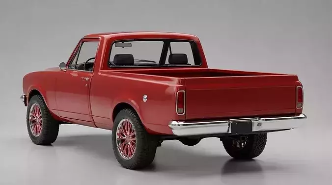 Classic Metallic Red Vintage Utility Pickup Truck 3D model 5