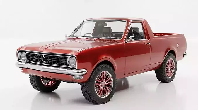 Classic Metallic Red Vintage Utility Pickup Truck 3D model 2