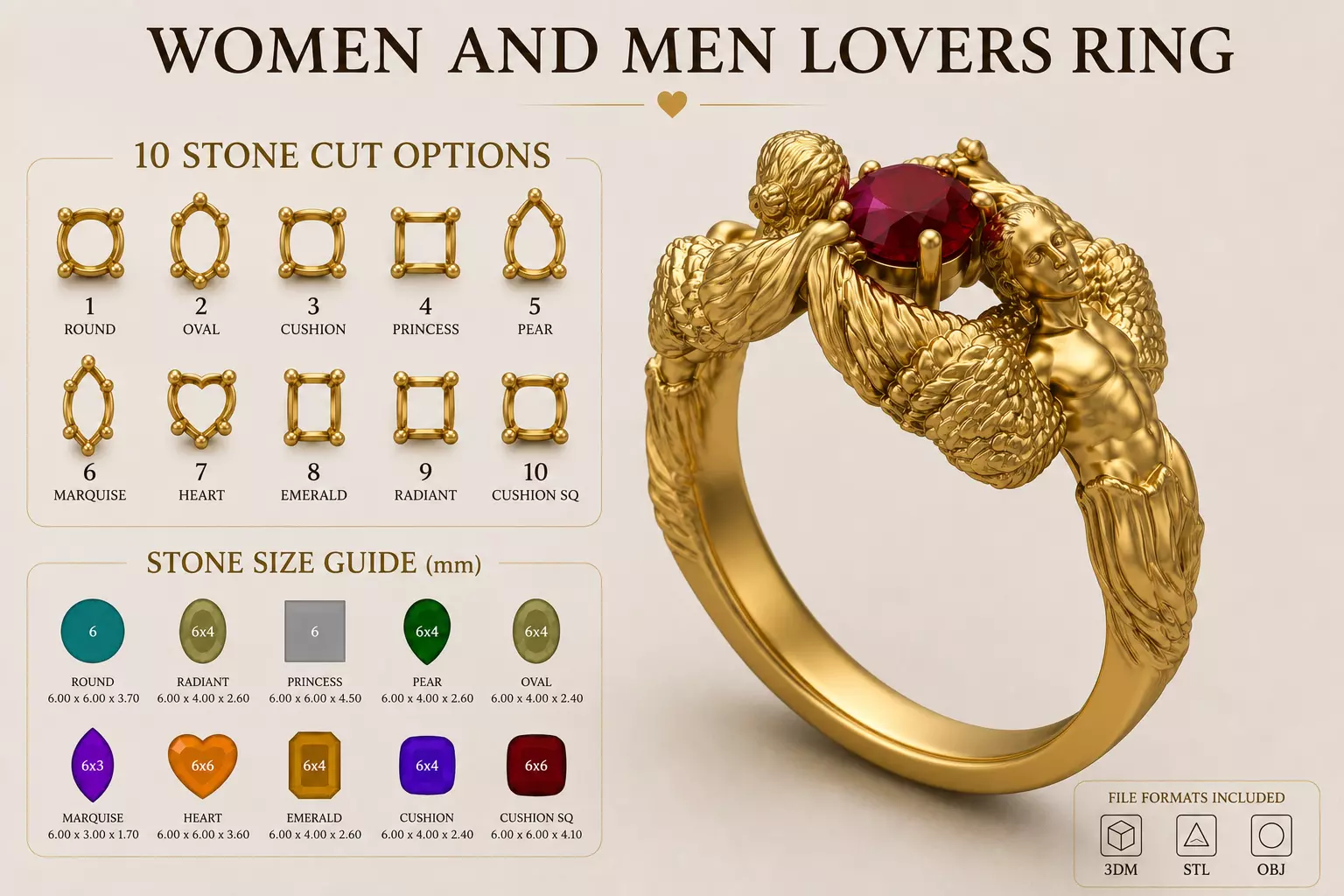 Carrera Y Carrera Women And Men Couple Ring STL 3DM Lover Ring 3D print model