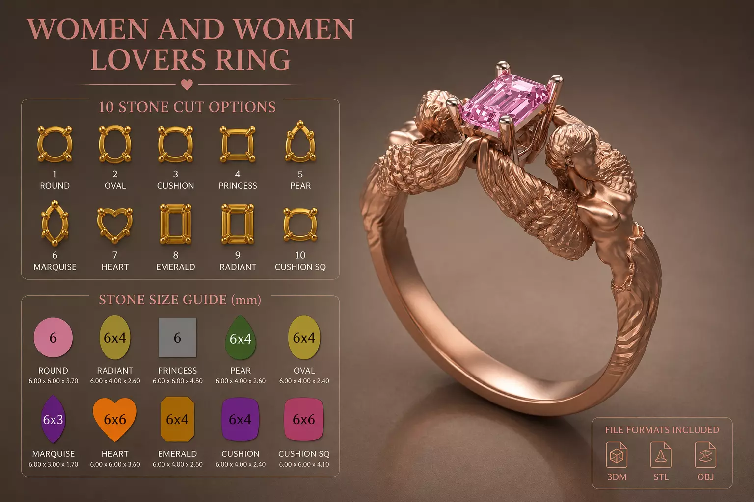 Carrera Y Carrera Women And Women Couple Ring STL 3DM 3D print model