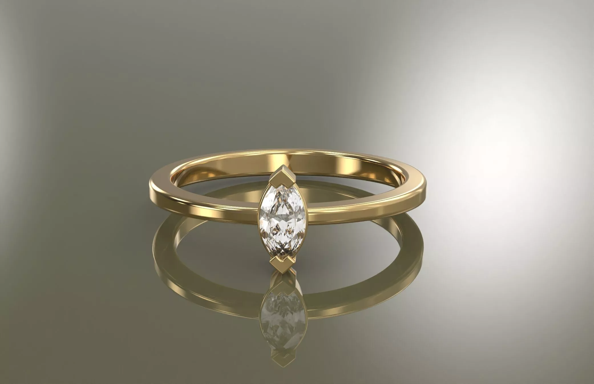 Marquise Engagement Ring 5x2mm Reverse Tapered Band STL and 3DM Free 3D print model