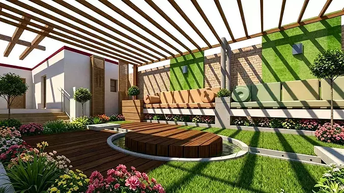 Luxury Modern Villa Estate Pool Football Court SketchUp Lumion Free low-poly 3D model 4
