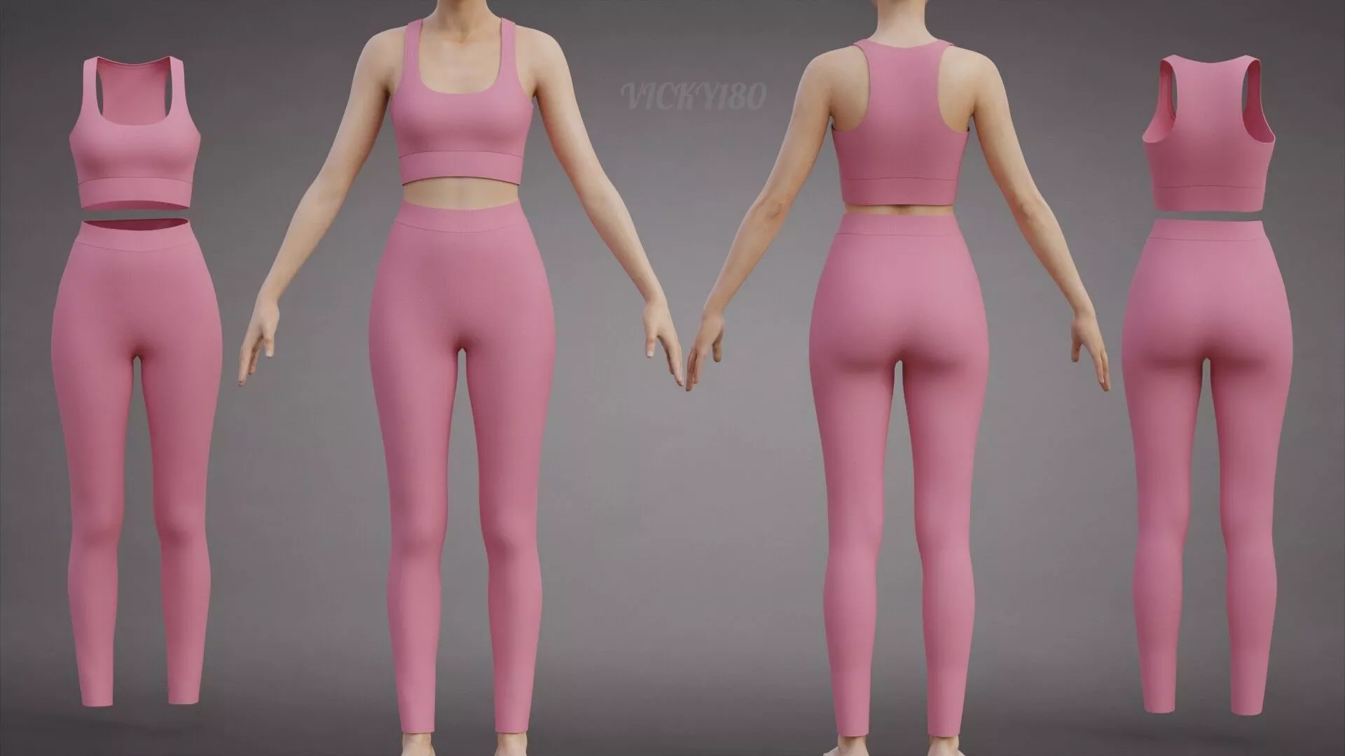 Two Piece Sportswear Outfit - Tank Top Yoga Pants Clothing Low-poly 3D model