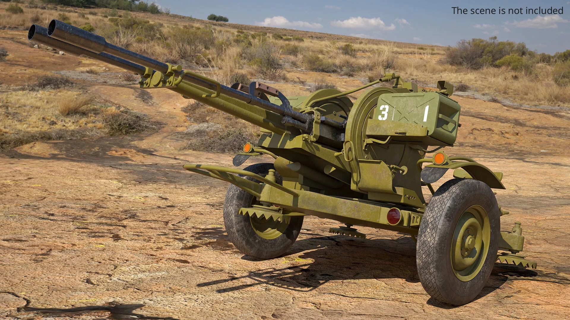 Soviet ZU-23-2 Twin-Barrel AA Gun Rigged for Cinema 4D 3D model