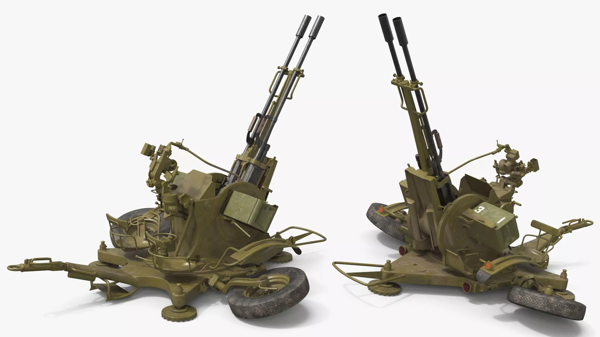 Soviet ZU-23-2 Twin-Barrel AA Gun Rigged for Maya 3D model