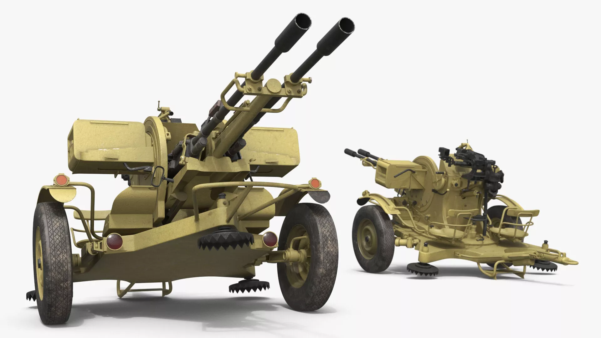 Towed Anti-Aircraft Autocannon 23mm Desert Rigged for Cinema 4D 3D model