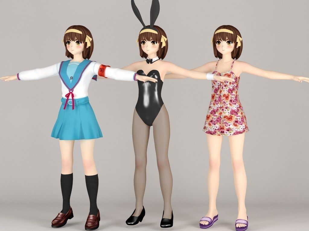 T pose nonriged model of Haruhi anime girl  3D model_3