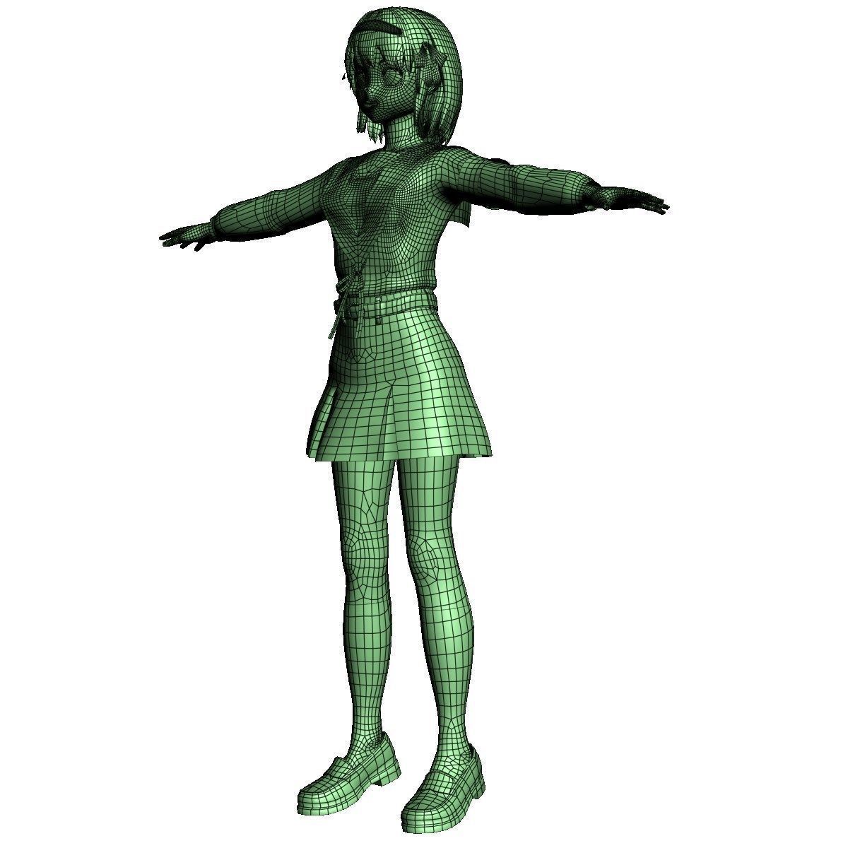 T pose nonriged model of Haruhi anime girl  3D model_7
