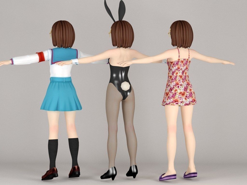 T pose nonriged model of Haruhi anime girl  3D model_6
