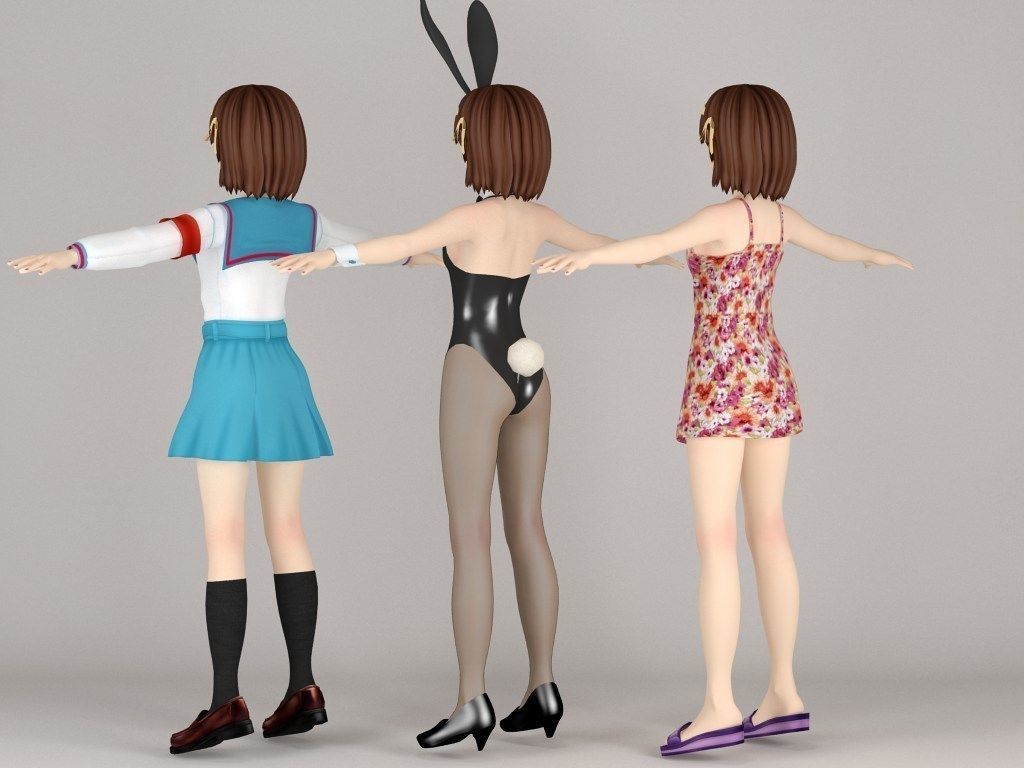 T pose nonriged model of Haruhi anime girl  3D model_5