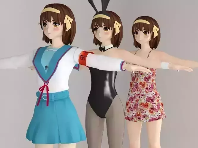 T pose nonriged model of Haruhi anime girl  3D model
