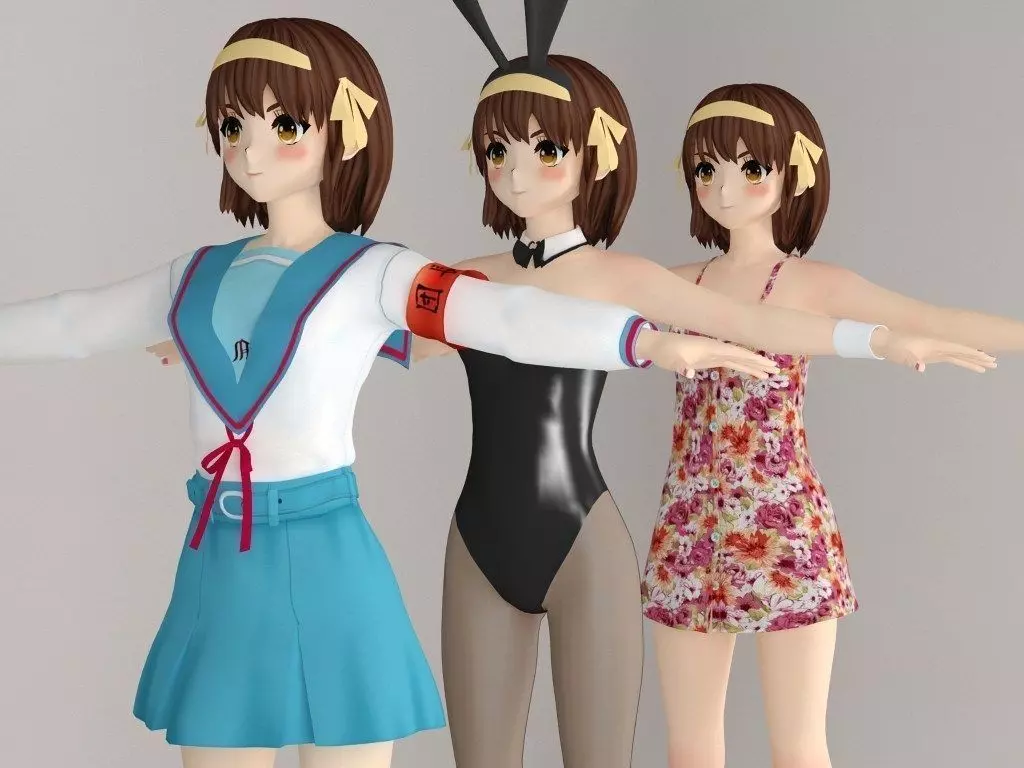 T pose nonriged model of Haruhi anime girl  3D model_0