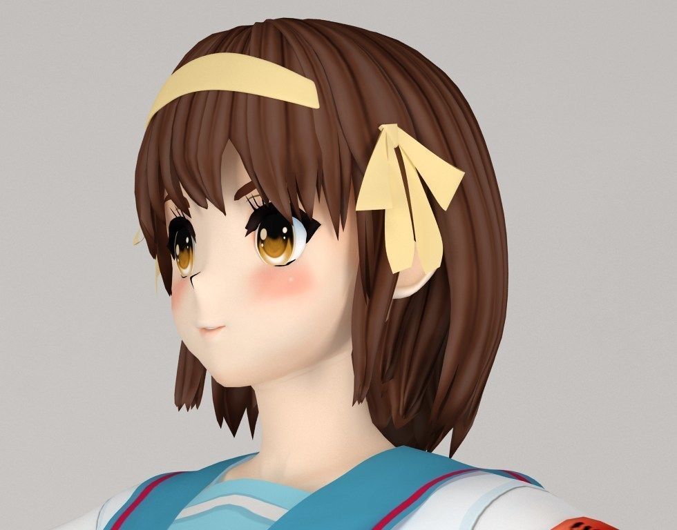 T pose rigged model of Haruhi anime girl 3D model_4