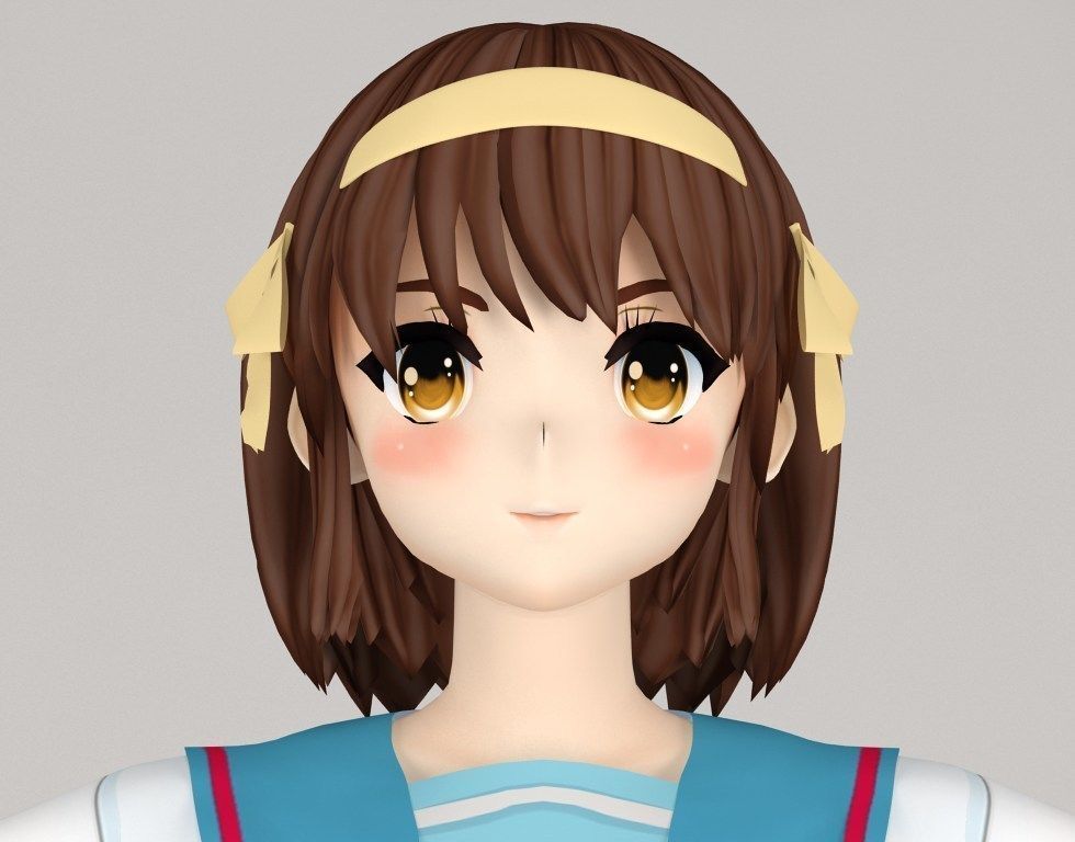 T pose rigged model of Haruhi anime girl 3D model_3