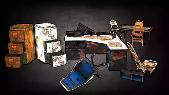 Post-Apocalyptic Office Assets Low-poly 3D model