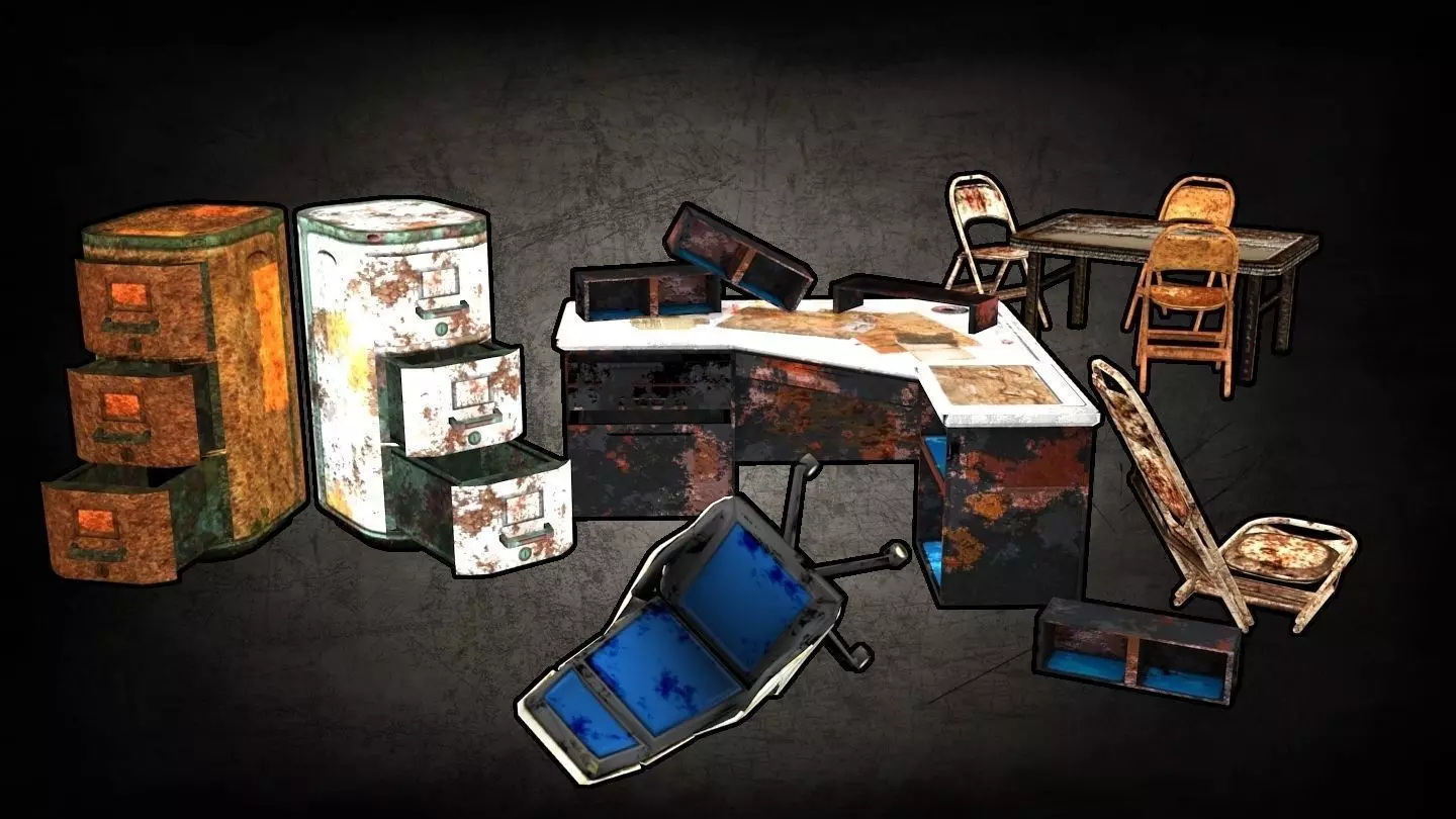Post-Apocalyptic Office Assets Low-poly 3D model_0