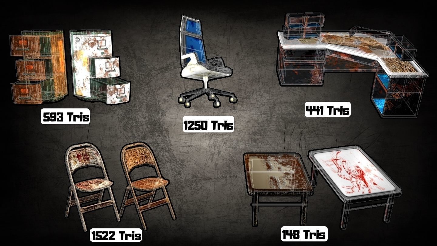 Post-Apocalyptic Office Assets Low-poly 3D model_9