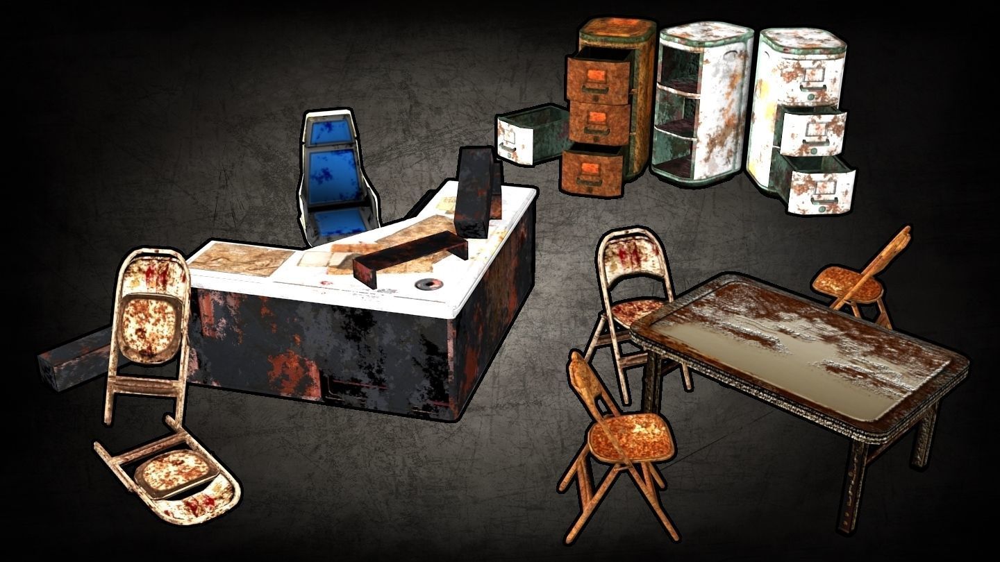 Post-Apocalyptic Office Assets Low-poly 3D model_1