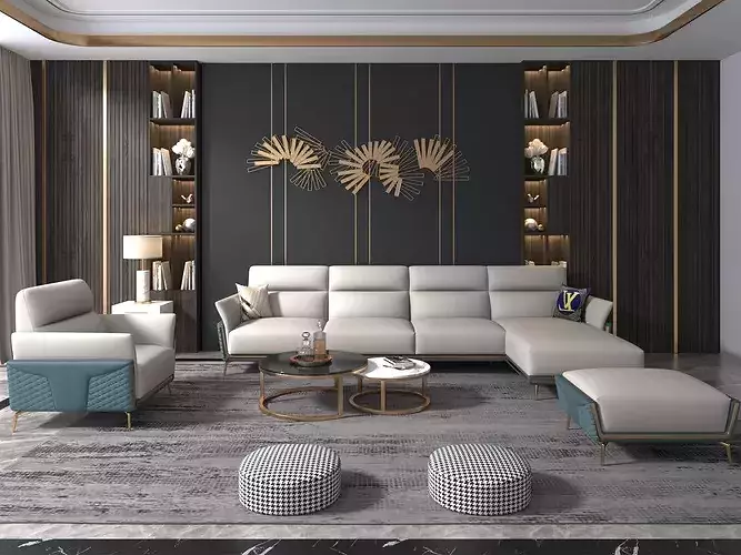 Modern Sectional Sofa set Living Room Furniture Set 3D model 2