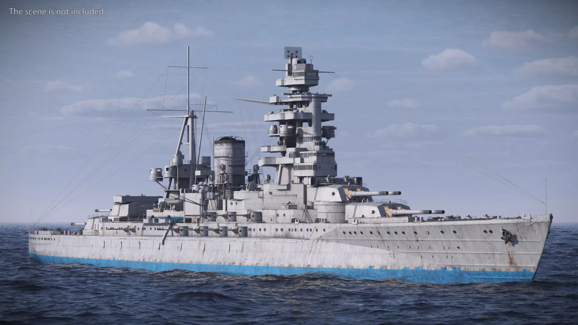 Weathered Naval Warship with Corrosion Rigged for Cinema 4D 3D model