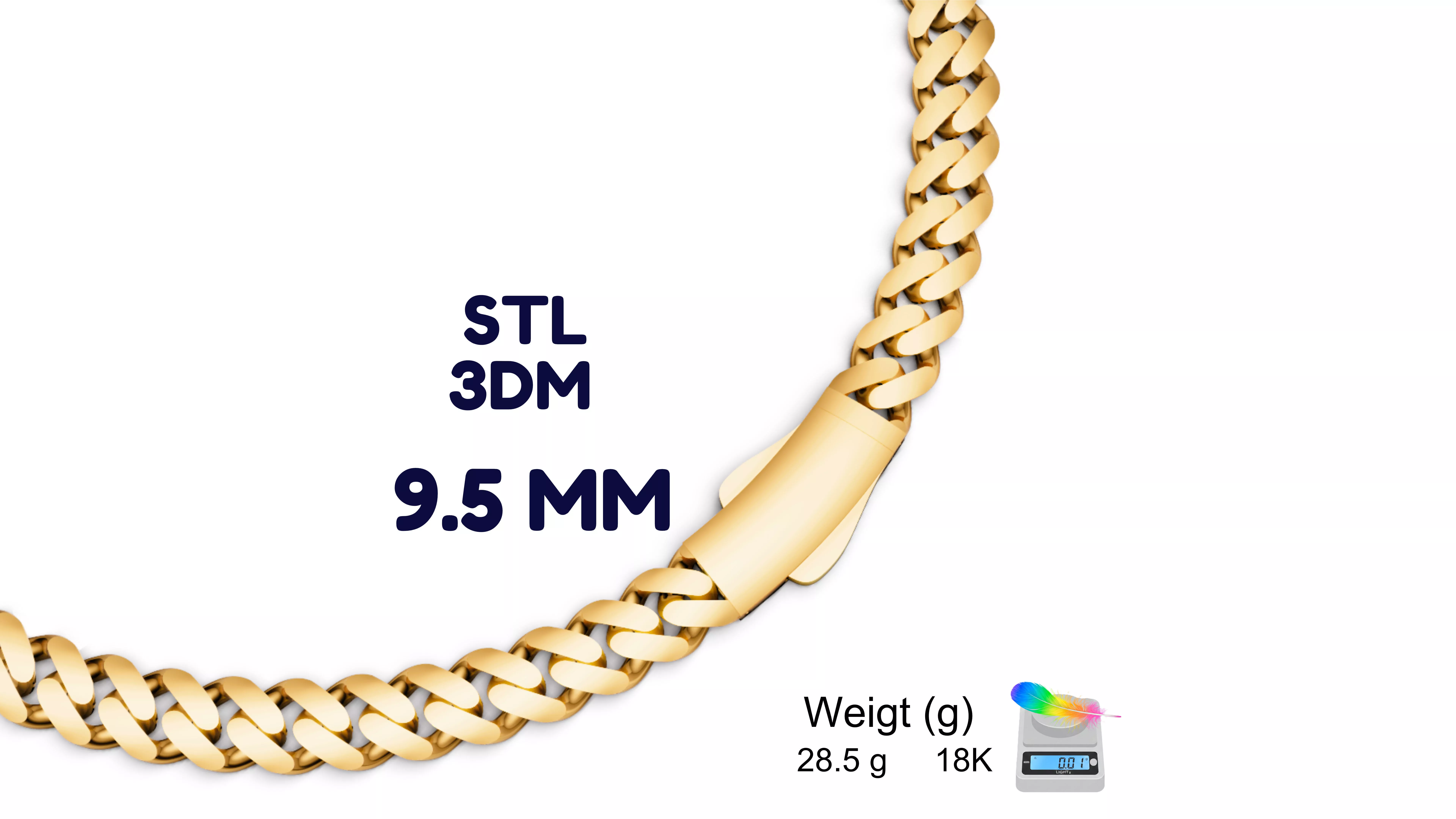 Lightweight Cuban chain necklace 9-5MM 3D print model