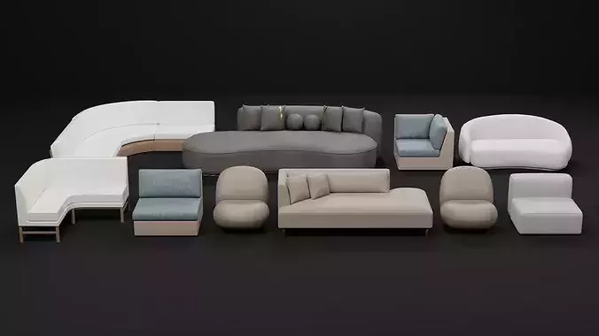 Modern Sectional and Curved Sofa Collection 03 - 10 Variant Pack Low-poly 3D model