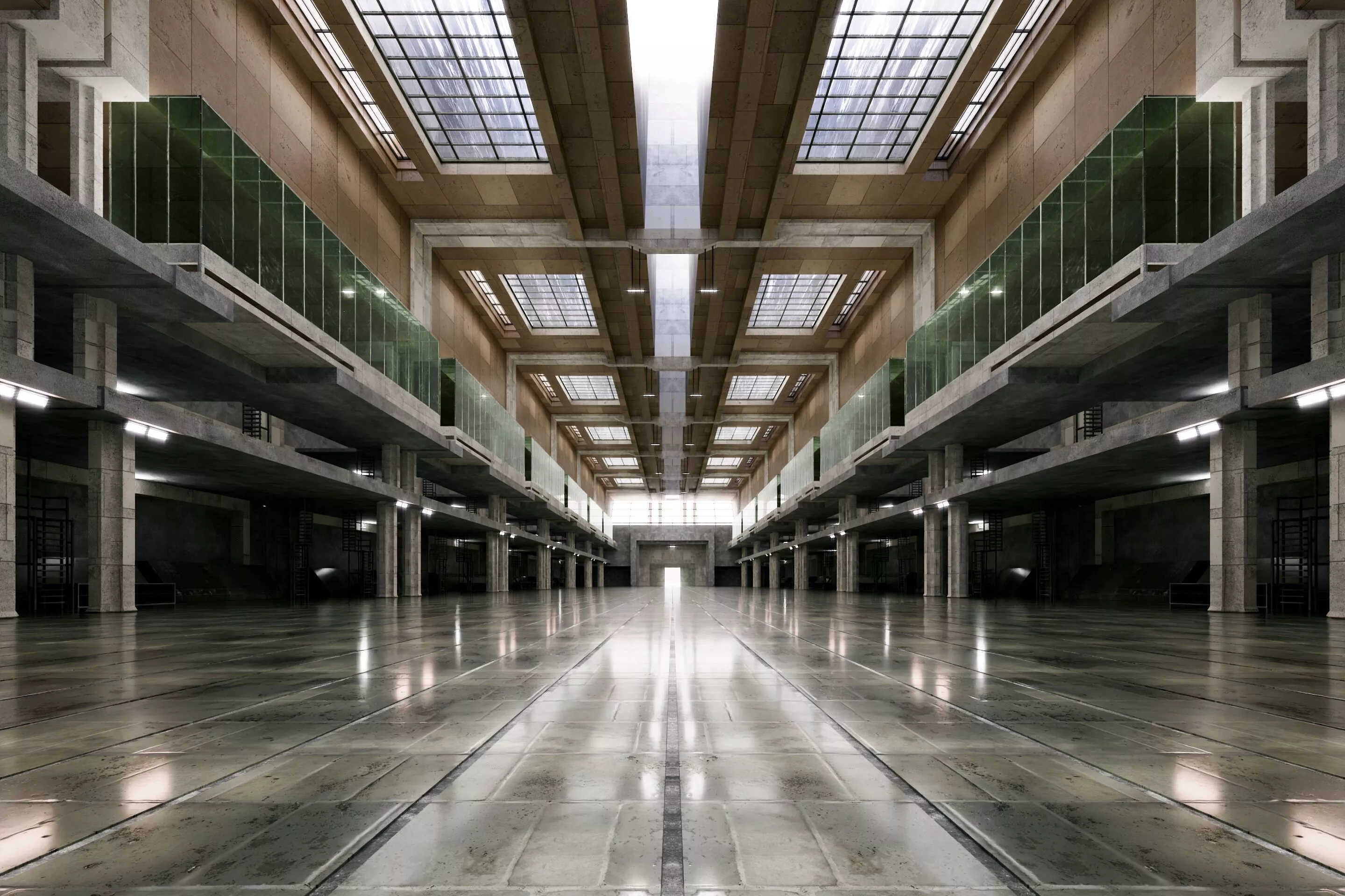 Massive Brutalist Industrial Atrium- Cinematic Environment- 010 3D model