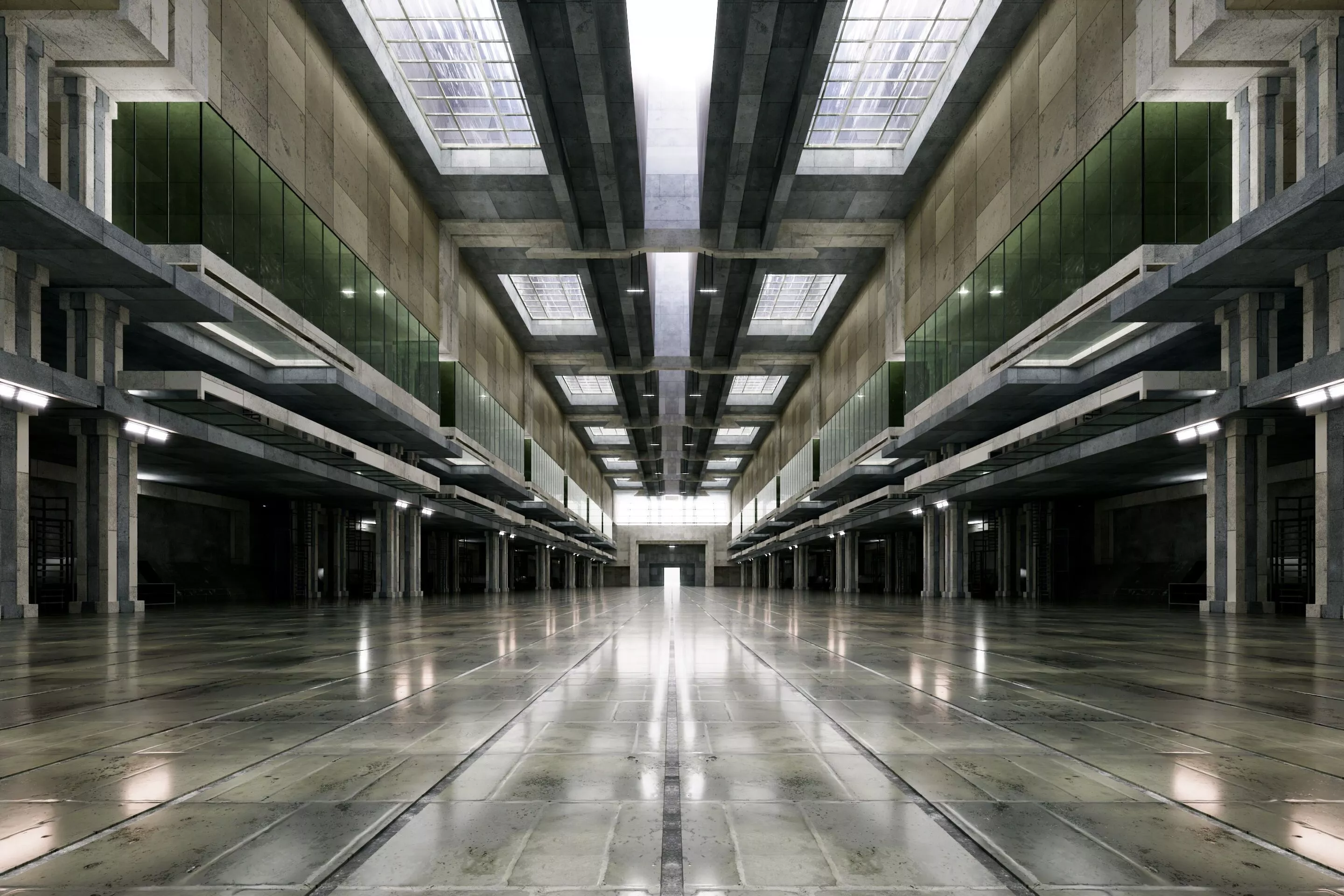 Futuristic Industrial Hall Interior - Cinematic Environment- 011 3D model