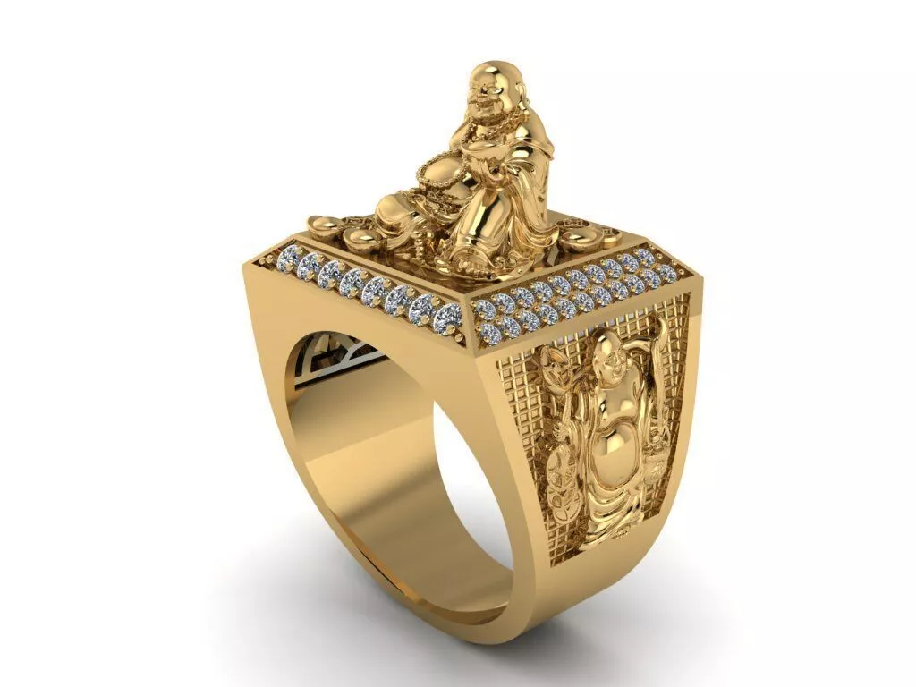 Gold Buddha Signet Ring 3D print model